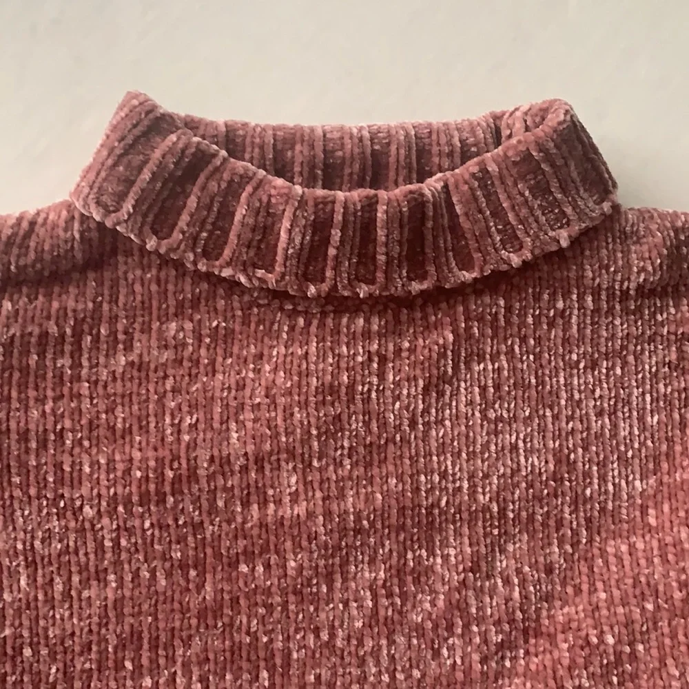 Chelsea & Theodore mauve chenille sweater turtleneck high low silhouette size S - Picture 11 of 13